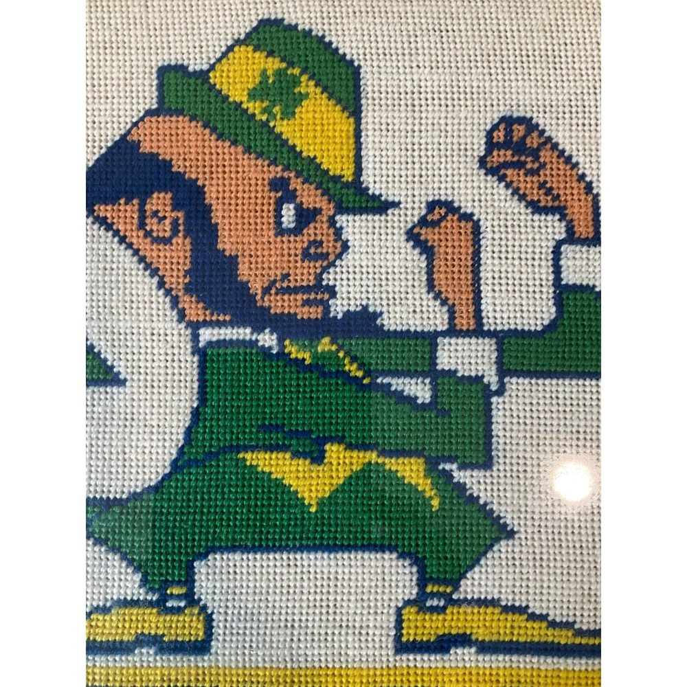 Vintage Notre Dame Fightin' Irish Framed Needlepoint Wall Decor Art Office Gift - Picture 2 of 5